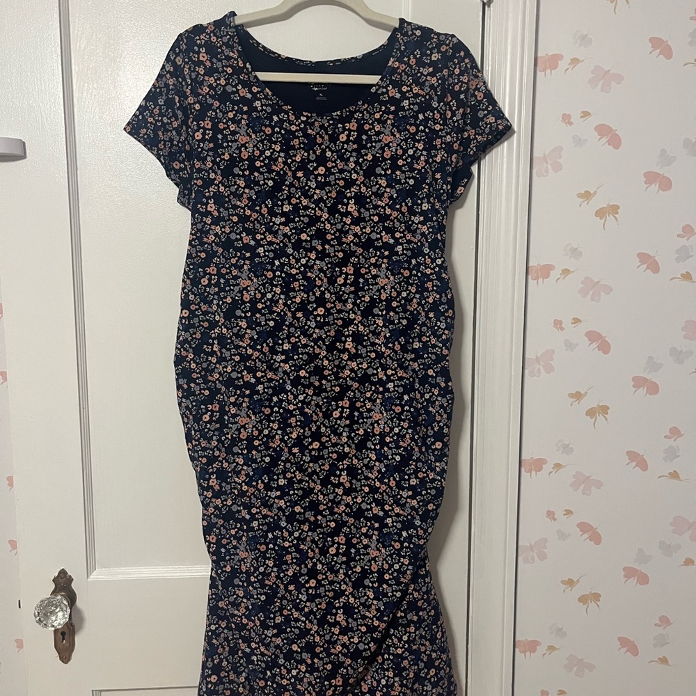 Isabel Maternity Navy Floral Midi Dress